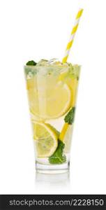 Glass of fresh lemonade isolated on white background. Glass of fresh lemonade