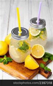 Glass of fresh lemonade on a table. Glass of fresh lemonade