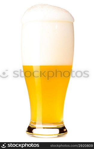 glass of fresh unfiltered beer cut out from white