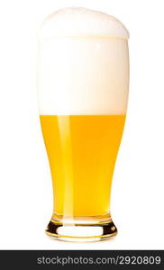 glass of fresh unfiltered beer cut out from white