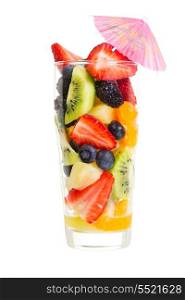 glass of fruit salad on white background