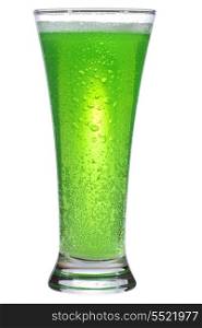 glass of green beer on white background