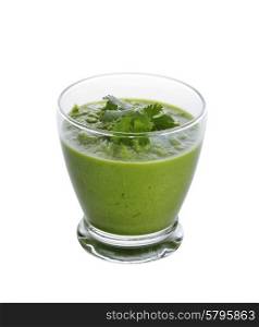 Glass of Healthy Green Smoothie Isolated on White Background