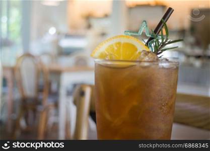 Glass of iced lemon tea, stock photo