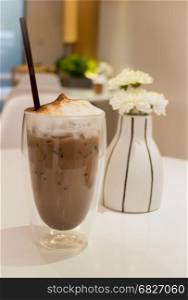 Glass Of Iced Milk Coffee Drink, stock photo
