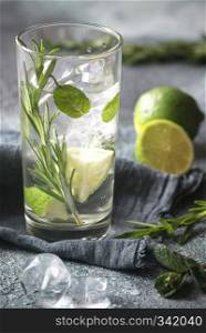 Glass of lime water with herbs