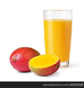 glass of mango juice isolated on a white background. glass of mango juice