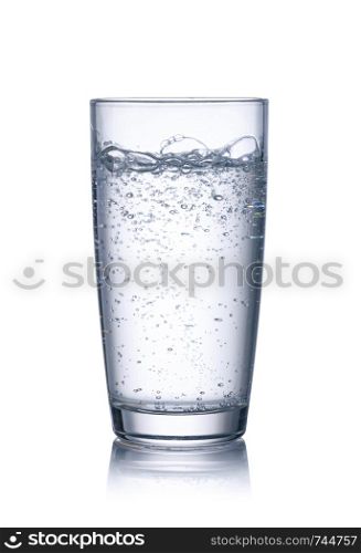glass of mineral water on white background. glass of mineral water