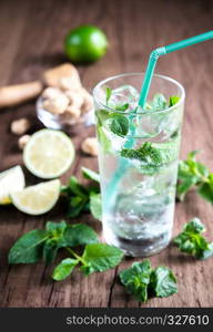 Glass of mojito with ingredients