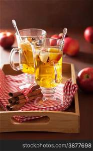 glass of mulled cider with orange and spices, winter drink