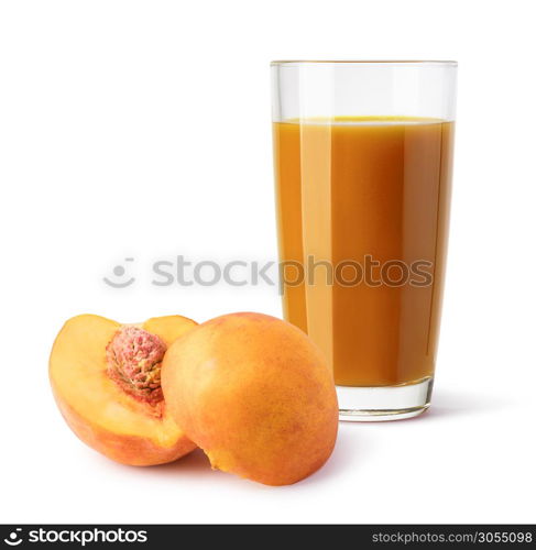 glass of peach juice isolated on a white background. glass of peach juice