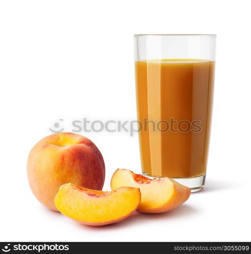 glass of peach juice isolated on a white background. glass of peach juice