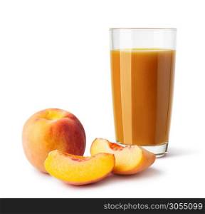 glass of peach juice isolated on a white background. glass of peach juice