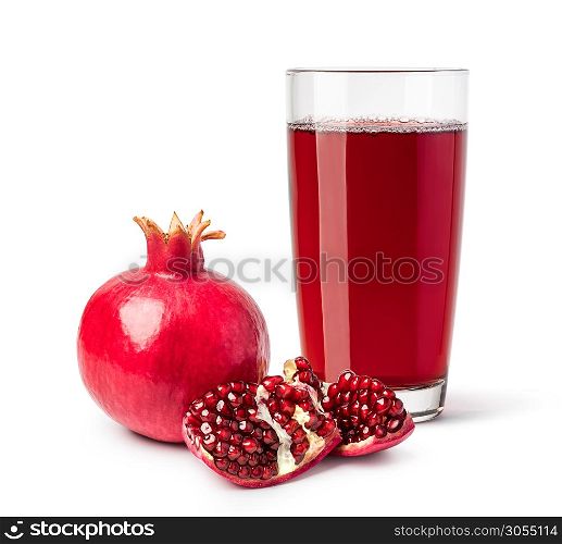 glass of pomegranate juice isolated on a white background. glass of pomegranate juice