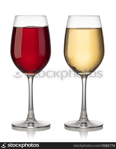 Glass of red and white wine on a white background. Glass of red and white wine