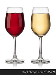 Glass of red and white wine on a white background. Glass of red and white wine