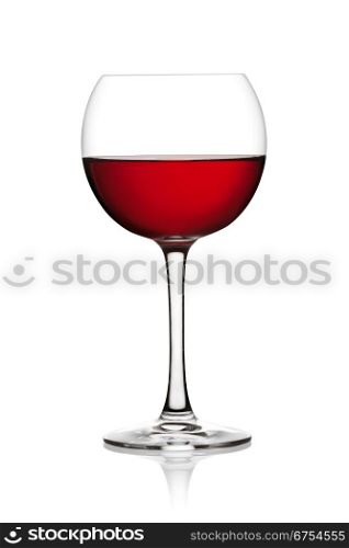 Glass of red wine on a white background and with soft shadow. The file includes a clipping path.