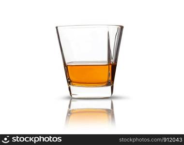 Glass of scotch whiskey isolated on a white background