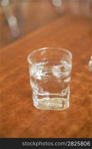 glass of water on a wooden table