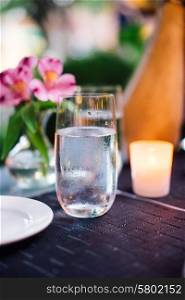 Glass of water outdoors