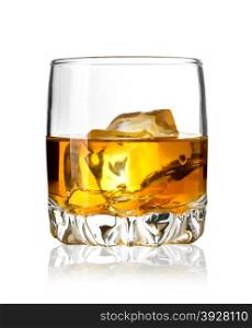 Glass of whiskey and ice isolated on white background. With clipping path