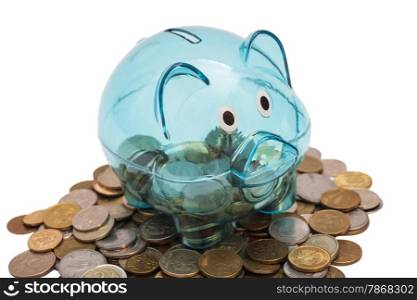 Glass Piggy Bank And Coins