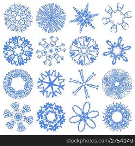 Glass set of simulated snowflakes (16 pieces) - on a black background