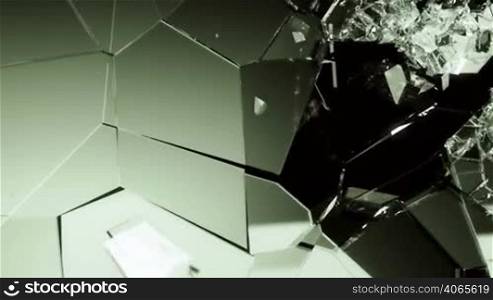 Glass shattered and broken in slow motion. Alpha matte