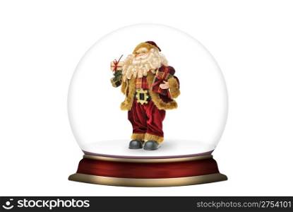 Glass sphere with Santa Claus isolated. Christmas scenery created by means of computer technology