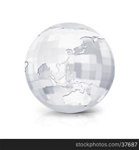 Glass Square Asia & Australia world map 3D illustration on white background
