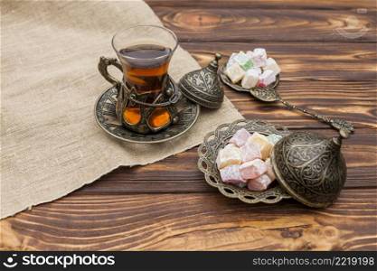 glass tea with turkish delight table
