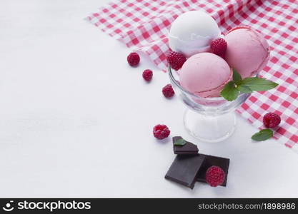 glass vanilla raspberries ice cream. Resolution and high quality beautiful photo. glass vanilla raspberries ice cream. High quality beautiful photo concept