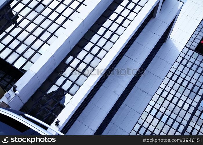 Glass wall of modern office building, may be used as background