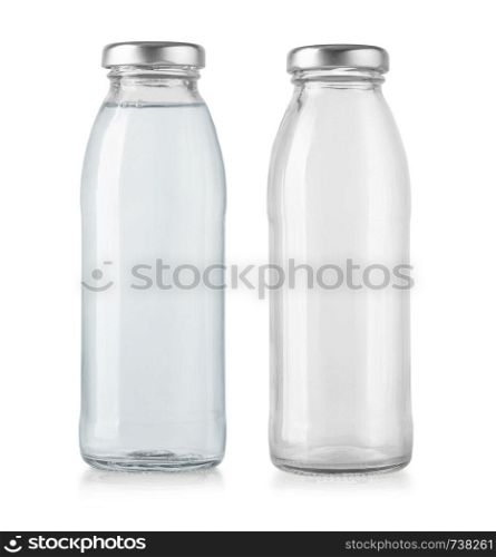 glass water bottle and empty bottle isolated on white