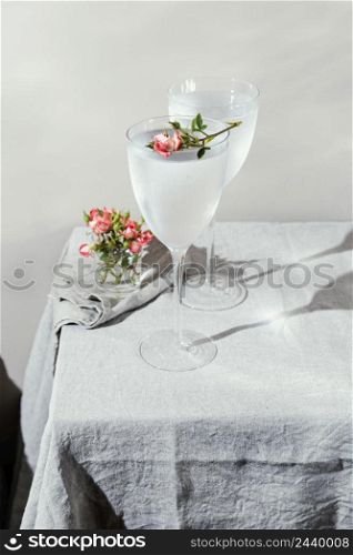 glass water with flower petals 3