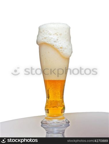Glass with beer and foam isolated on white background