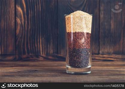 Glass with different kinds of quinoa