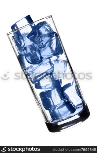 Glass with ice isolated over white background