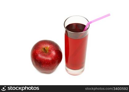 Glass with juice and apple isolated on a white