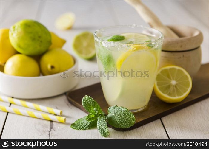 glass with lemonade mint