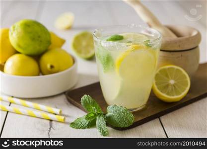 glass with lemonade mint
