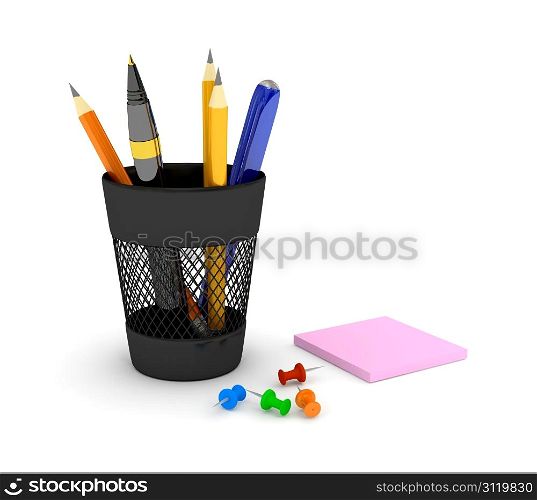 Glass with pencils. 3d rendered image