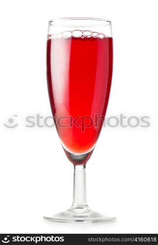 glass with red liquid cut out from white background