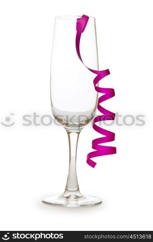 Glass with streamer isolated on the white background