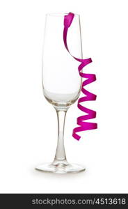 Glass with streamer isolated on the white background
