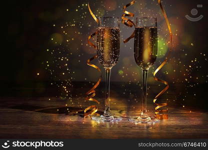 Glasses of champagne at new year party