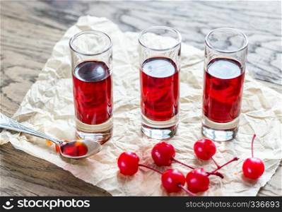 Glasses of cherry brandy