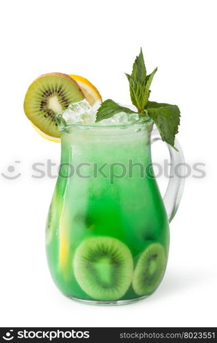 Glasses of fruit drinks with ice cubes. Glasses of fruit drinks with ice cubes isolated on white