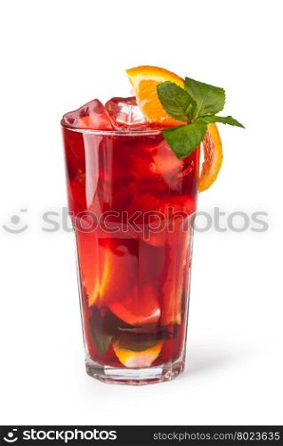 Glasses of fruit drinks with ice cubes. Glasses of fruit drinks with ice cubes isolated on white