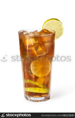 Glasses of fruit drinks with ice cubes. Glasses of fruit drinks with ice cubes isolated on white